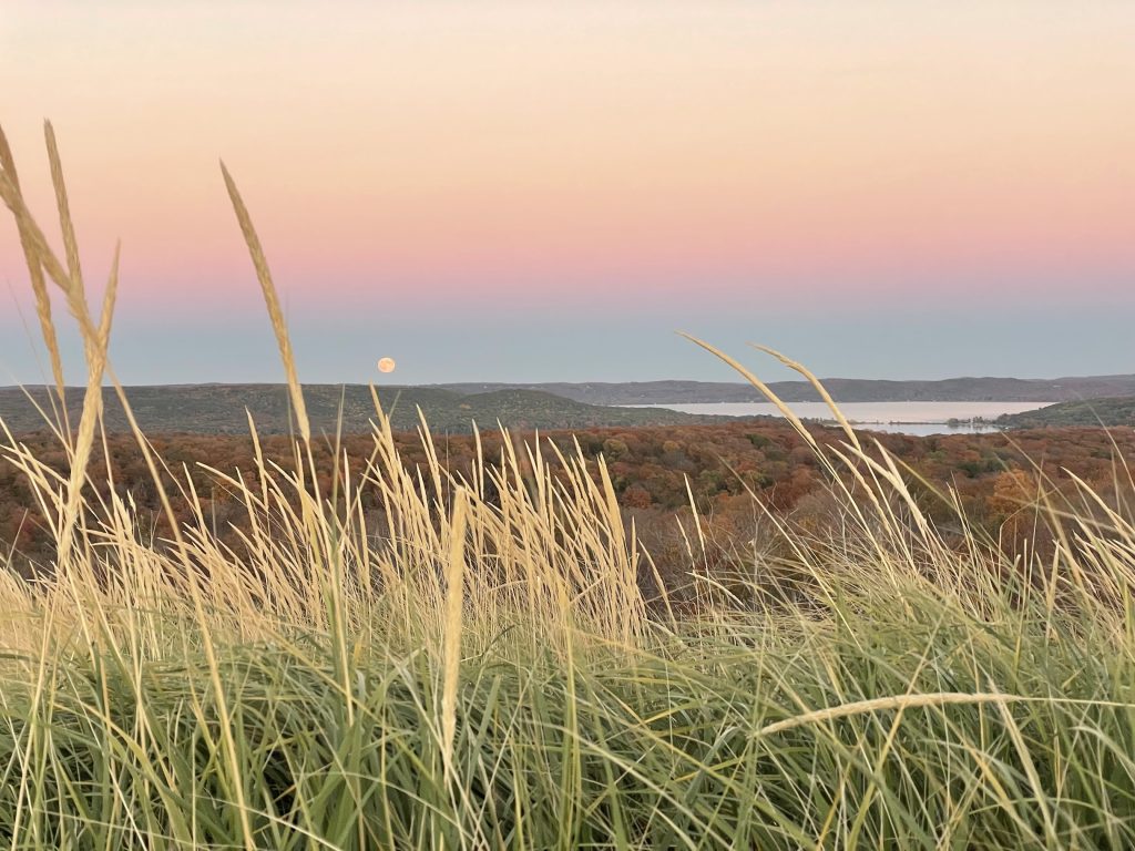 Full moon in fall at Glen Arbor and Sleeping Bear Dunes.